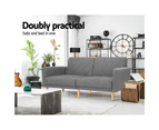 Artiss Leanna Velvet Sofa Bed Couch Futon Chaise Loungh - Light Grey