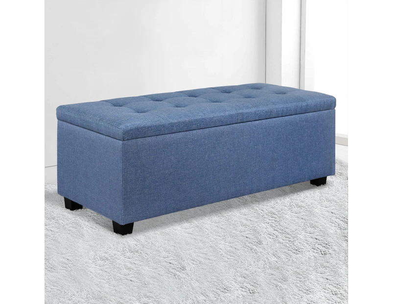 Artiss Blanket Box Storage Ottoman Linen Fabric Foot Stool Chest Toy Blue Bed