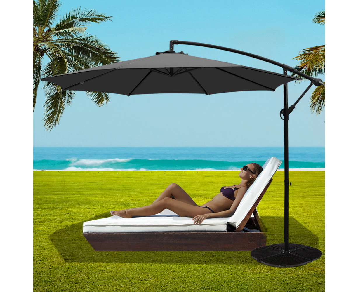 InstaHut 3m Outdoor Umbrella w/Base Cantilever Beach Garden Patio Charcoal