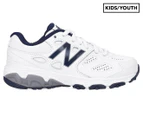 New Balance Boys' 680 Running Shoes - White/Navy- Wide fit