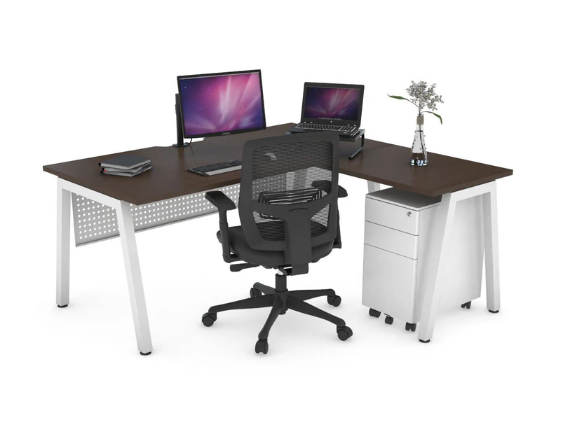 Quadro A Leg - L Shaped Corner Office Desk - White Leg [1800L x 1800W with Cable Scallop] - wenge, white modesty