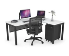 Quadro Square Leg - L Shaped Corner Office Desk - Black Leg [1800L x 1700W] - white, black modesty