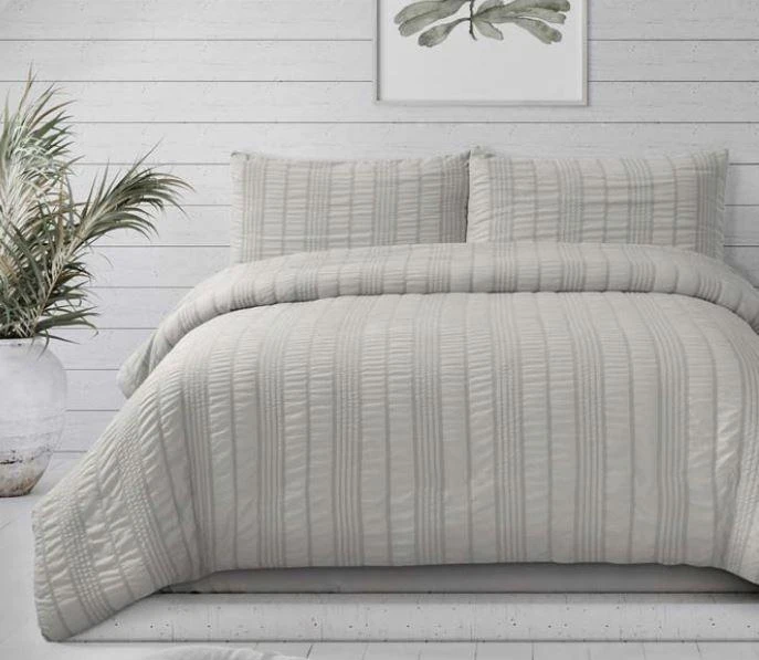 Ardor Sommer Coastal Grey Seersucker Stripe Quilt Cover Set King