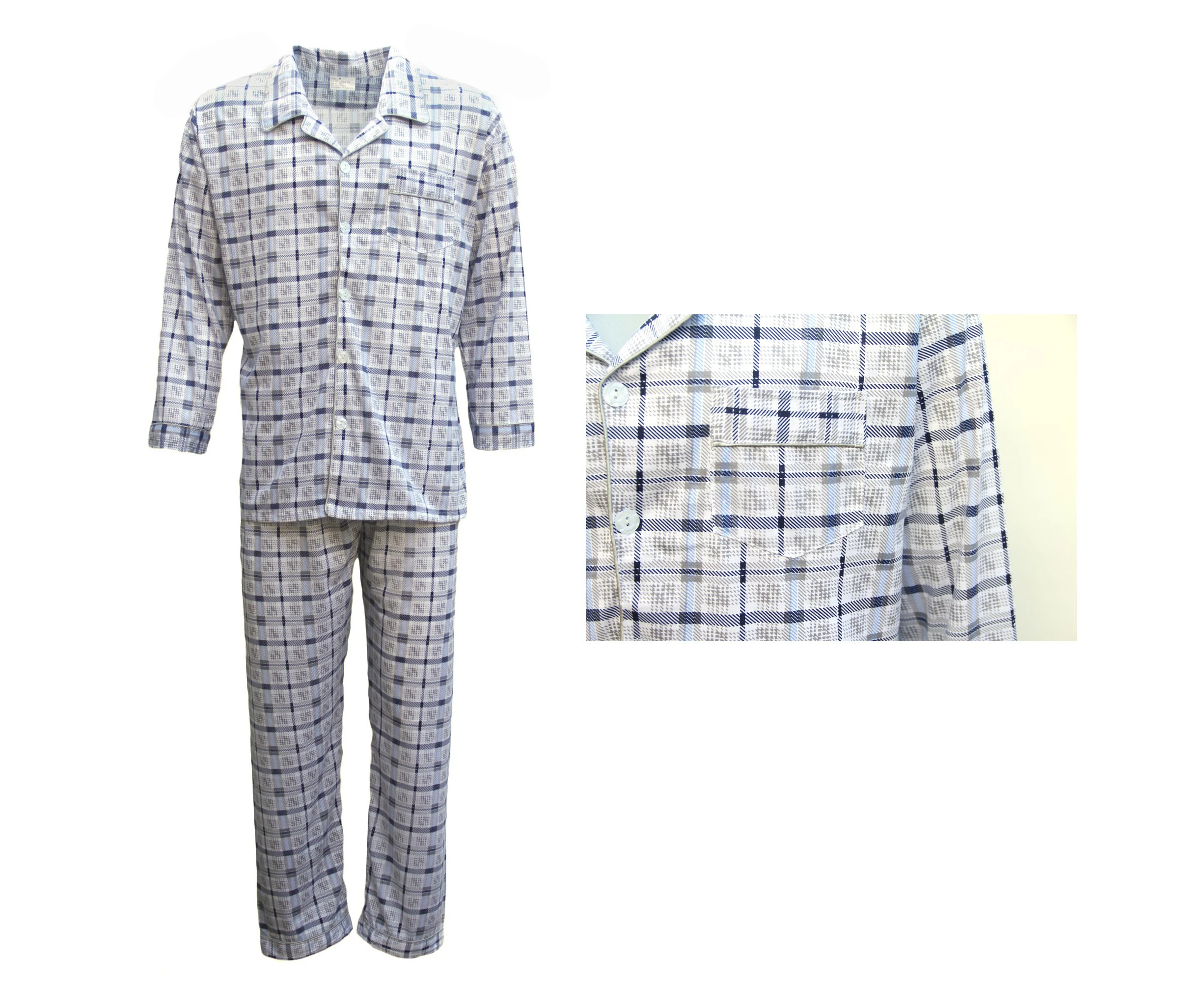 Men's Cotton Pajamas Pyjamas Set Top Pants Winter Sleepwear - Blue