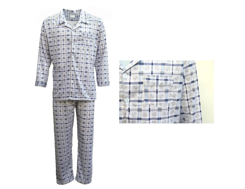 Men's Cotton Pajamas Pyjamas Set Top Pants Winter Sleepwear - Blue