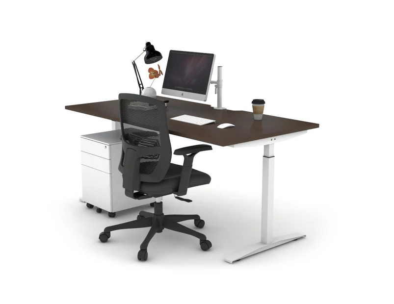 Sit-Stand Range - Stand Up Electric Height Adj Desk White Frame [1800L x 800W with Cable Scallop] - wenge