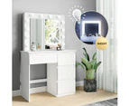 White Dressing Table Dresser Vanity Makeup Table with 12 LED Lighted Mirror and Four Drawers