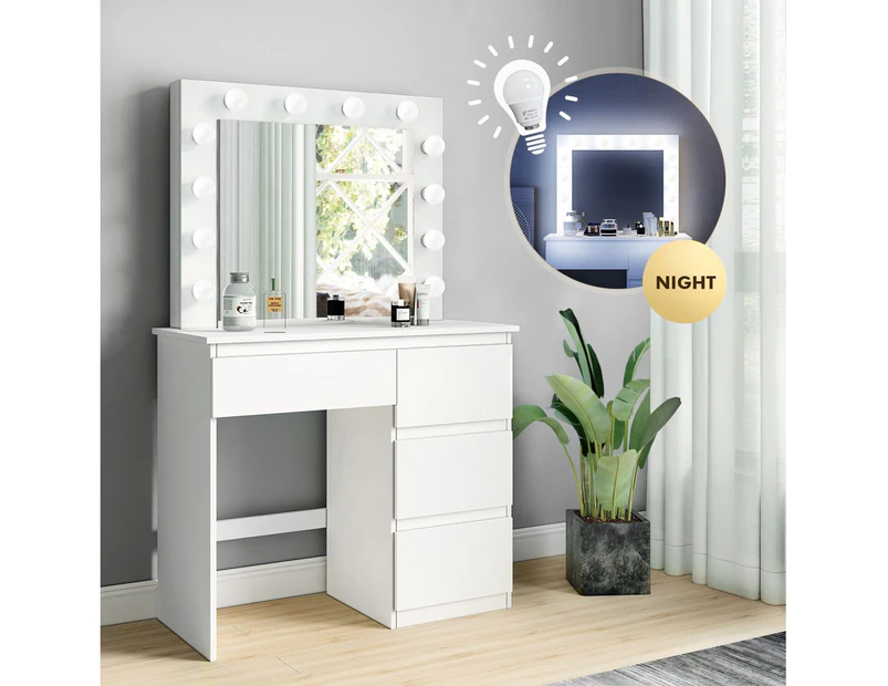 White Table Dresser Vanity Makeup Table with 12 Lighted Mirror and Four | Catch.com.au