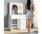 White Dressing Table Dresser Vanity Makeup Table with 12 LED Lighted Mirror and Four Drawers
