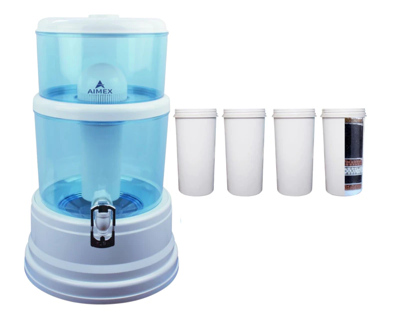 Aimex 16L Benchtop Water Filter- Water Dispenser/Purifier Jug clear with 4 x 8 Stage White Filter Cartridges