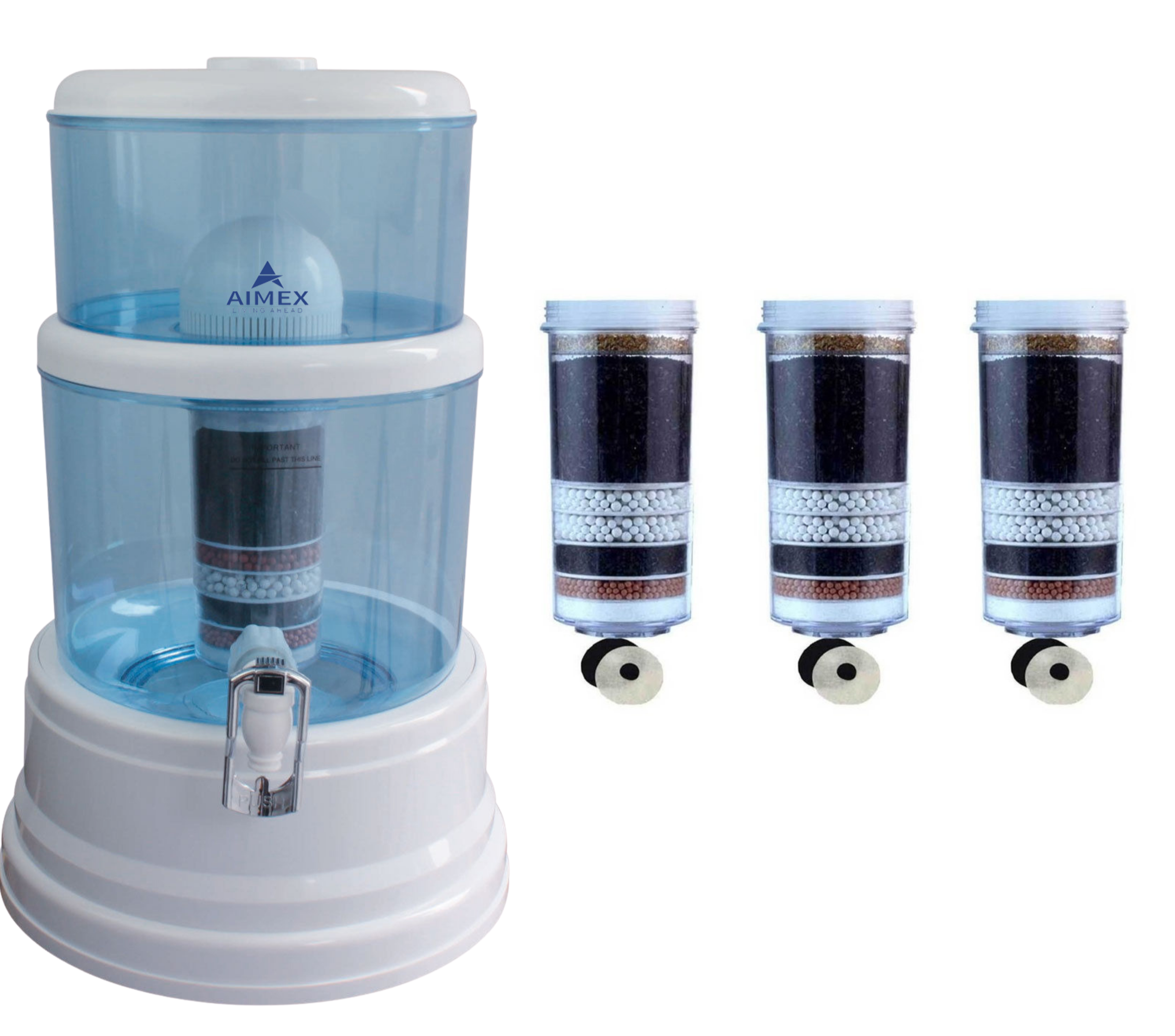 Aimex 16L Benchtop Water Filter- Water Dispenser/Purifier Jug clear with 3  x 8 Stage Fluoride Removal Filter Cartridges