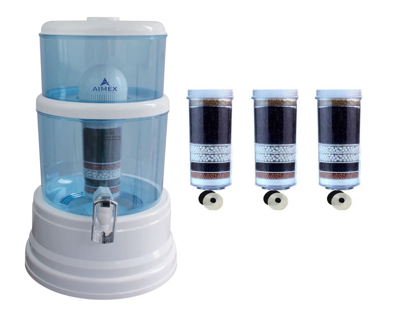Aimex 16L Benchtop Water Filter- Water Dispenser/Purifier Jug clear with 3 x 8 Stage Fluoride Removal Filter Cartridges