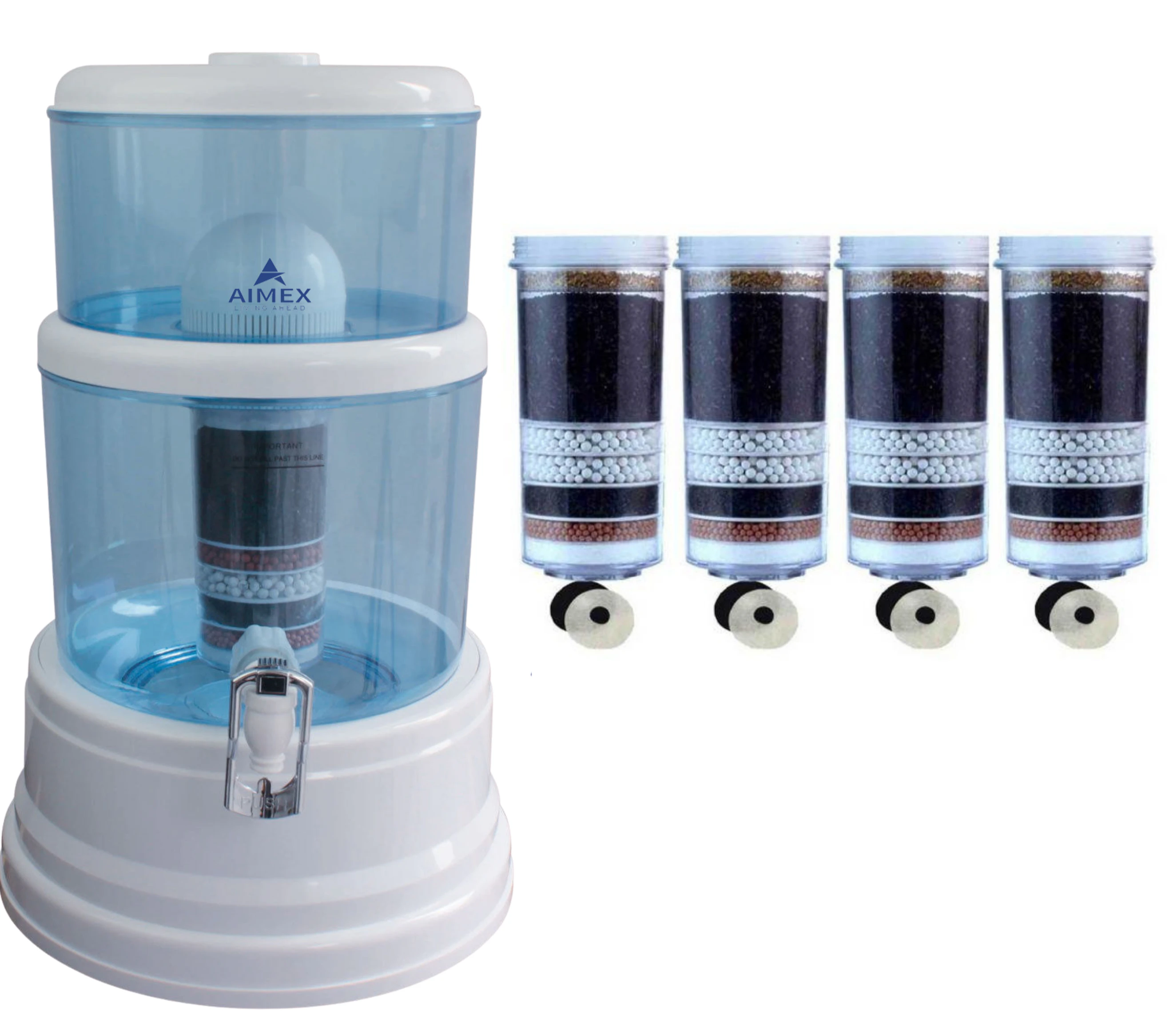 Aimex 16L Benchtop Water Filter- Water Dispenser/Purifier Jug clear with 4 x 8 Stage Fluoride Removal Filter Cartridges