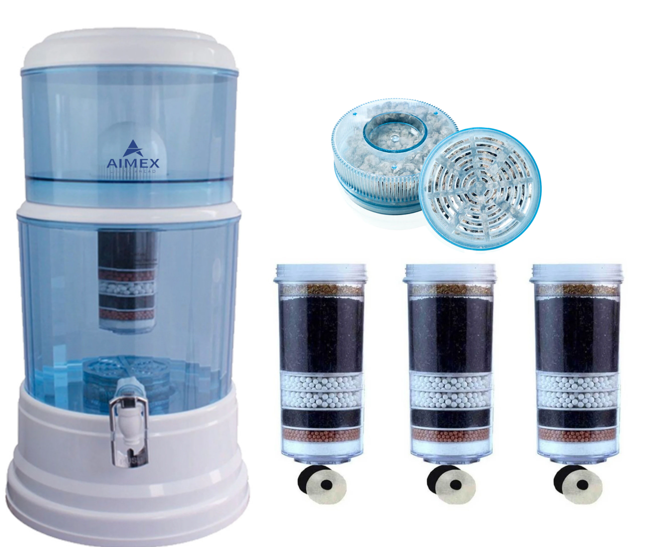 Aimex 20L Water Dispenser Benchtop Purifier Jug with 3 x AA 8 Stage Water Filter