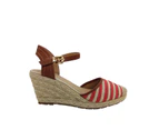 No! Shoes Lollypop Ladies Espadrilles Wedge Sole Closed Toe Buckle Strap - Red