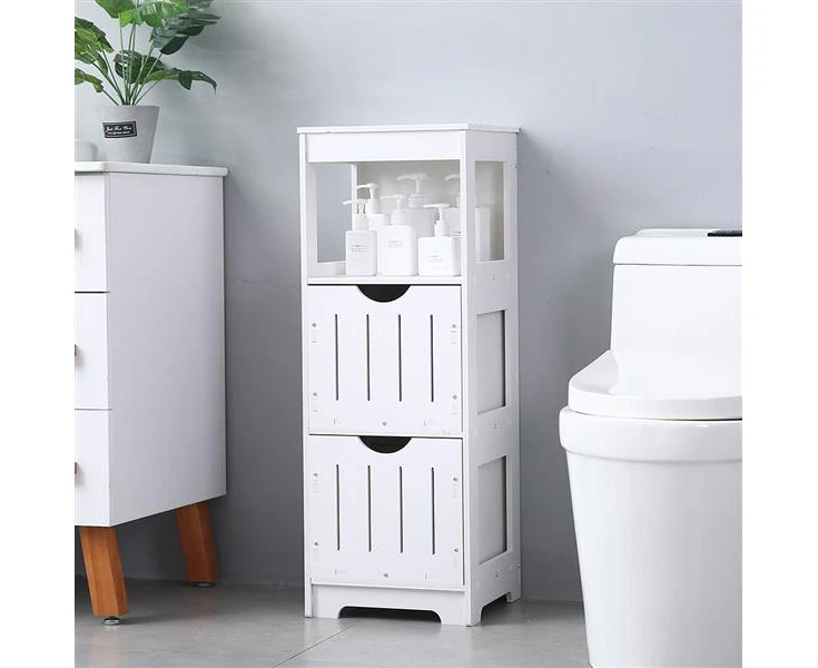 85CM Bathroom Bedroom Storage Utility Display Cabinet 2 Drawers Stand White Waterproof