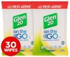 2 x Glen 20 On The Go Disinfectant Wipes Lemon Lime 15pk 1