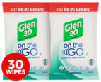 2 x 15pk Glen 20 On The Go Disinfectant Wipes Eucalyptus