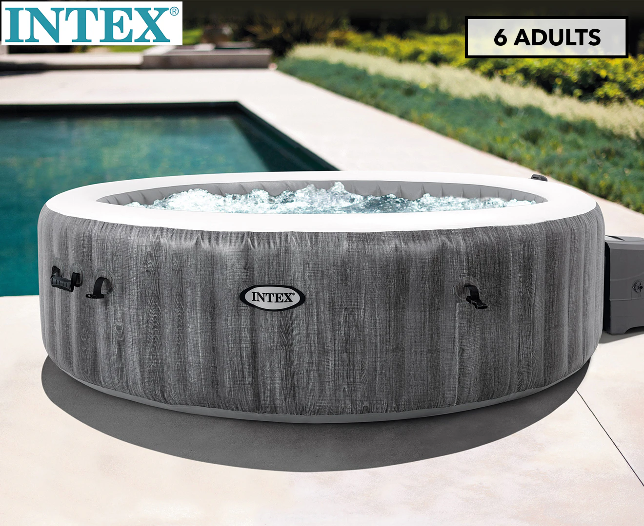 Intex 2.16m PuraSpa Greywood Deluxe Inflatable Outdoor Jet & Bubble Hot Tub/Spa