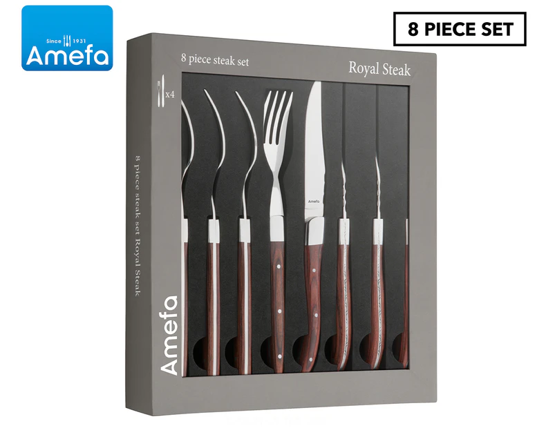 Amefa 8-Piece Royal Steak Knife & Fork Set - Silver/Natural