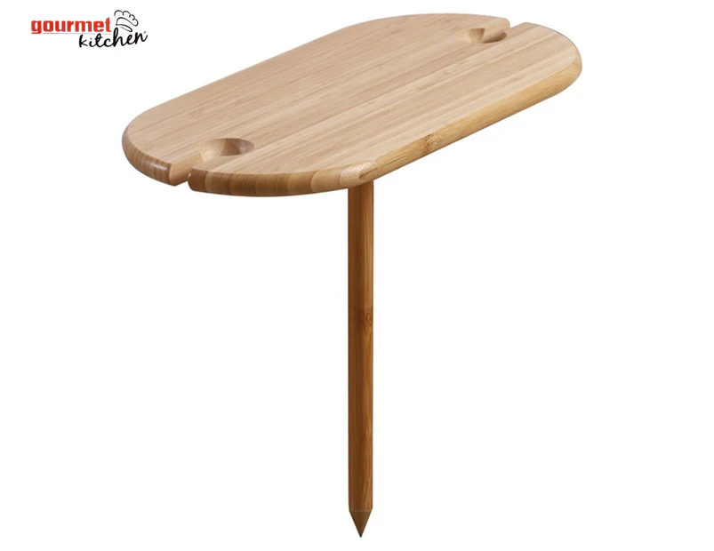 Gourmet Kitchen Bamboo Wine Table w/ Screw-In Spike