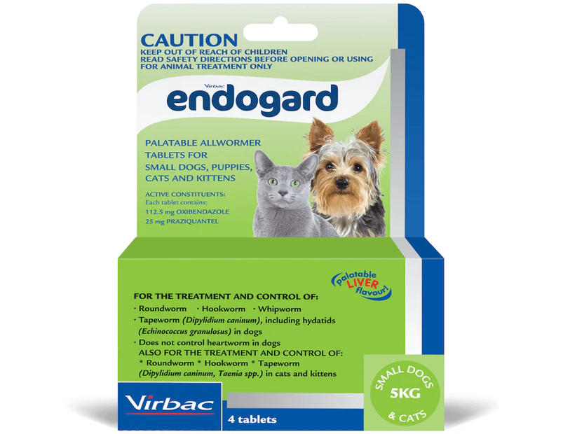 Endogard Broadspectrum All-Wormer Tablets for Small Dogs 5kg Puppies 4 Pack