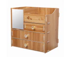 Wooden Desktop Storage Box Organizer Drawer with Top Grid Layer Jewelry Cosmetics Divider Makeup Case