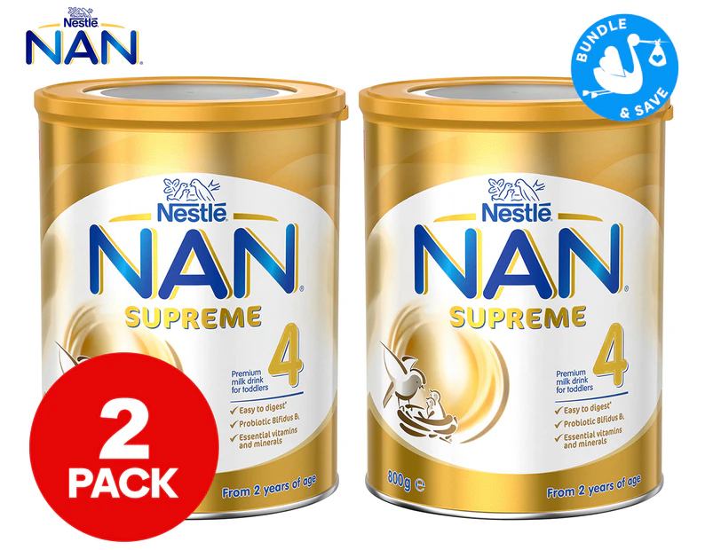 2 x Nestlé NAN Supreme 4 Toddler Milk Drink From 2 Years 800g