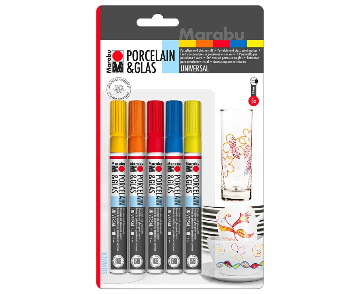 Marabu Porcelain Glass & Ceramic Markers Pens Summer Set