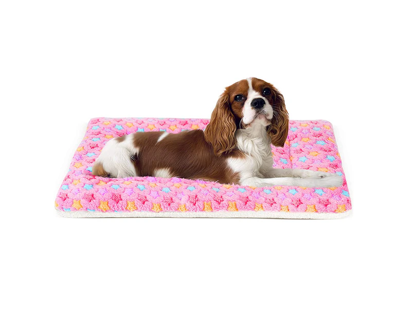 Ultra Soft Pet Reversible Fleece Dog Crate Kennel Pad with Cute Prints-M-Pink