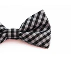 Boys Ivory, Black & Silver Tinsel Checkered Patterned Cotton Bow Tie Cotton