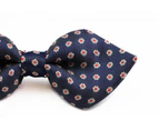 Boys Diamond Navy With White & Red Flowers Patterned Bow Tie Cotton