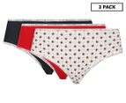 Tommy Hilfiger Women's Logo Elastic Hipster Briefs 3-Pack - Stars & Dots/White/Red/Blue