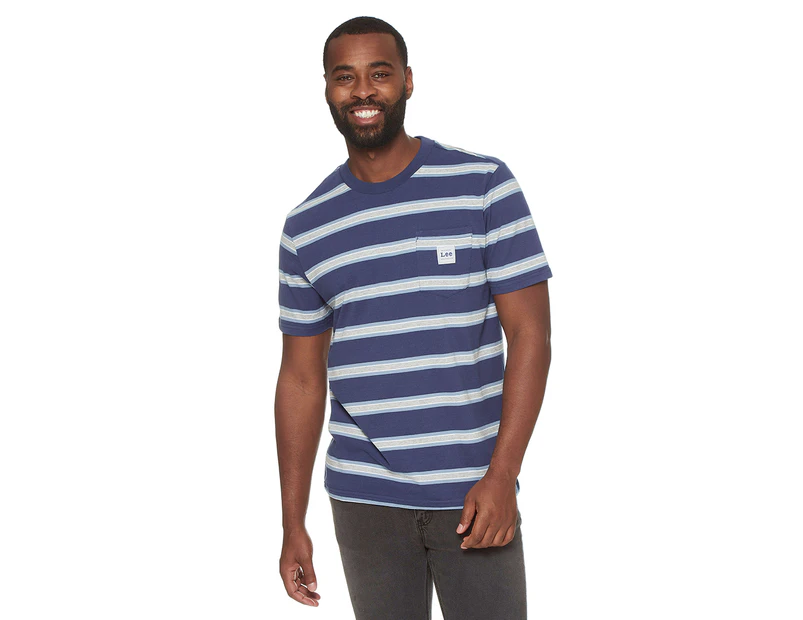 Lee Men's Greydient Pocket Stripe Crewneck Tee / T-Shirt / Tshirt - Dark Blue