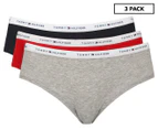 Tommy Hilfiger Women's Classic Logo Elastic Basic Hipster Briefs 3-Pack - Navy/Apple Red/Grey