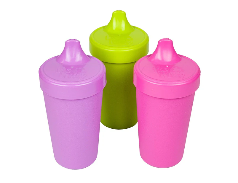 (Butterfly) - Re-Play Made in the USA 3pk No Spill Sippy Cups for Baby, Toddler, and Child Feeding - Purple, Green, Bright Pink (Butterfly)