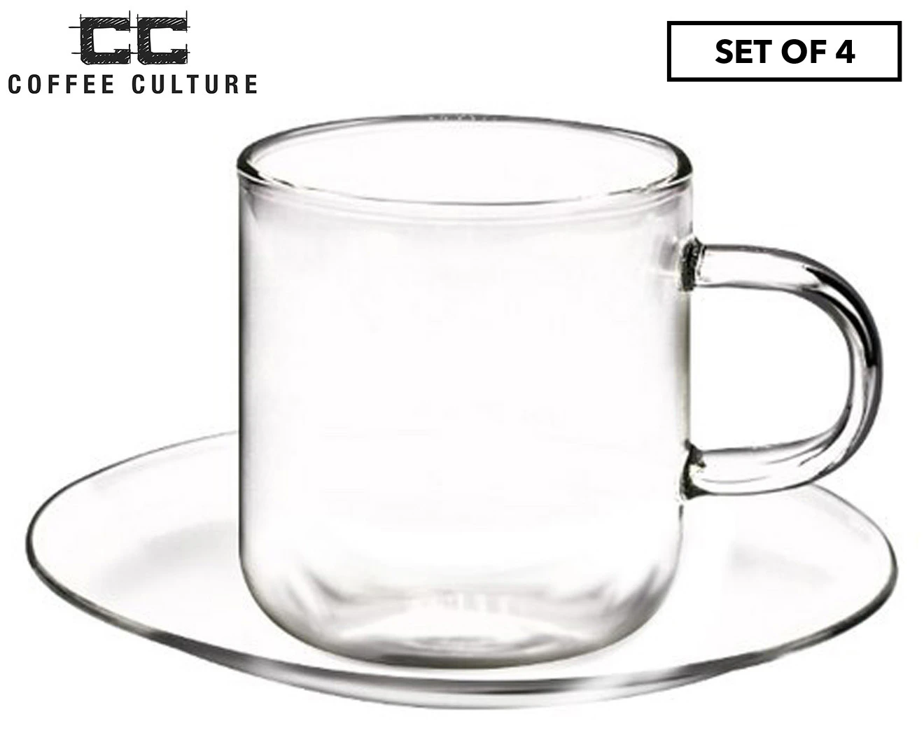 Set of 4 Coffee Culture 90mL Odin Espresso Cups and Saucers - Clear