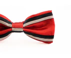 Boys Red With Black & White Stripes Patterned Bow Tie Polyester