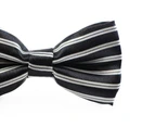 Boys Black With White Stripes Patterned Bow Tie Polyester