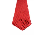 Teen Boys Kids Red Sequin Elastic Neck Tie Polyester