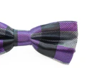 Boys Purple, Black & Silver Checkered Patterned Bow Tie Polyester