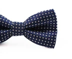 Boys Navy Bow Tie With White Polka Dots Polyester