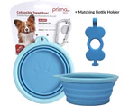 (SMALL (1.5 CUPS) + BOTTLE HOLDER, AQUA) - Prima Pet Collapsible Silicone Food & Water Travel Bowl with Clip for Dog and Cat, Sizes Available: SMALL (1.5 C