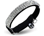 (Black) - CHUKCHI Soft Velvet Safe Cat Adjustable Collar Bling Diamante With Bells,28cm for small dogs and cats