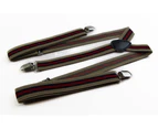 Mens Adjustable Latte, Red & Navy Striped Patterned Suspenders Fabric