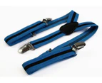 Boys Adjustable Light Blue & Thick Black Striped Patterned Suspenders Fabric