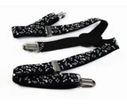 Boys Adjustable Black With White Musical Notes Patterned Suspenders Fabric