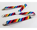 Boys Adjustable Multicoloured Rainbow Diagonal Striped Patterned Suspenders Fabric