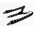 Boys Adjustable Black With White Moustaches Patterned Suspenders Fabric