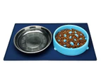 (L, Blue) - Hubulk Dog Cat Food Feeding Mat Made from FDA Food-Grade Silicone Anti-Slip No Mess Pet Food Mat Dog Bowl Placemat